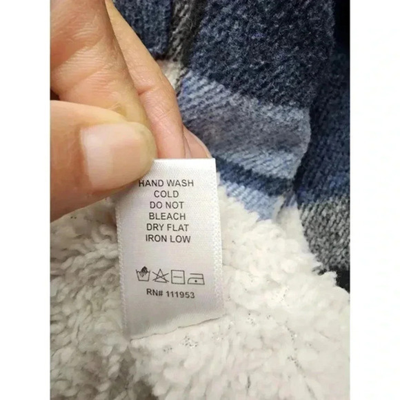 Active USA Blue Black White Plaid Sherpa Lined Shacket Women’s Size L Wool Blend - Picture 7 of 10